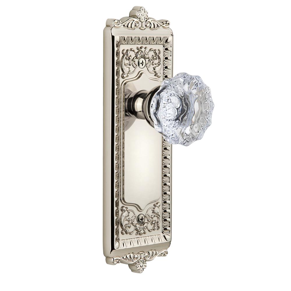 Grandeur by Nostalgic Warehouse WINFON Complete Passage Set Without Keyhole - Windsor Plate with Fontainebleau Knob in Polished Nickel